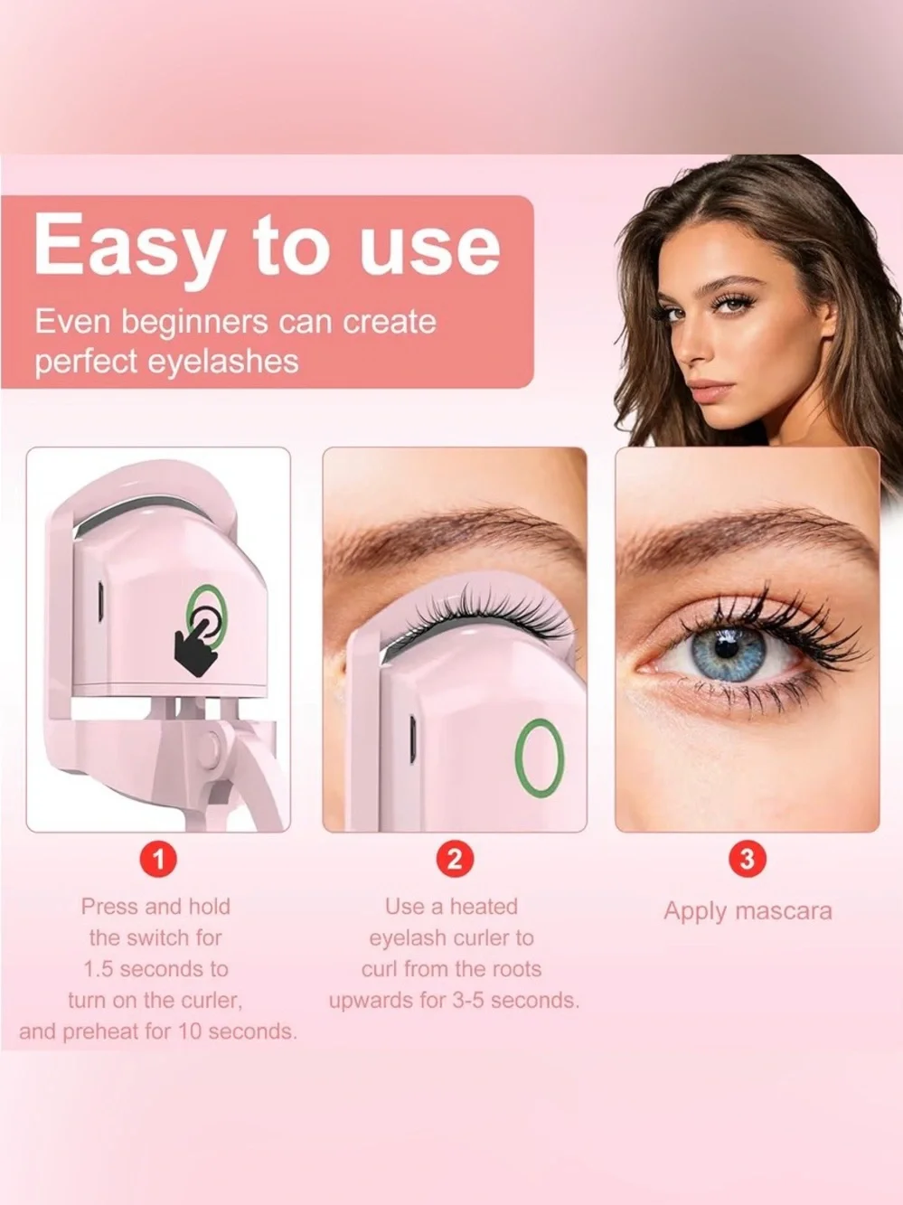 Heated Eyelash Curler - 2-Level Temperature Adjustment
